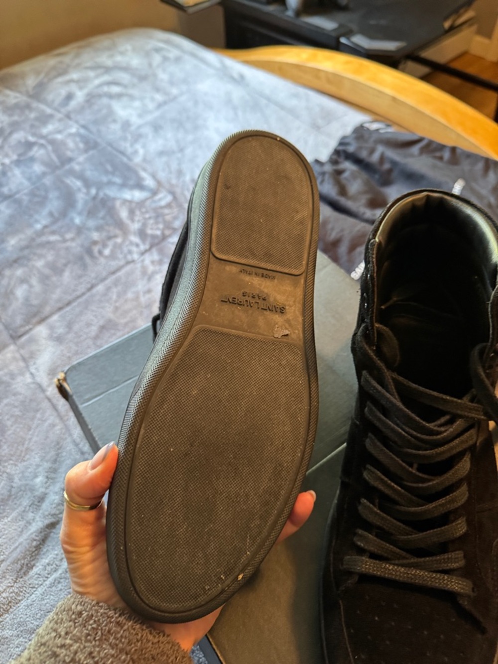 Saint Laurent Men’s Black Suede High-Top Sneakers - Lace-Up - Picture 4 of 7
